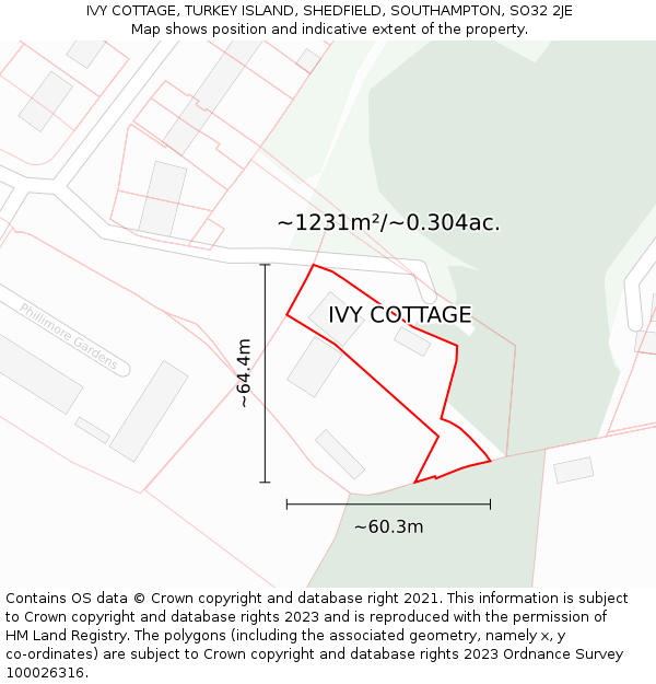 IVY COTTAGE, TURKEY ISLAND, SHEDFIELD, SOUTHAMPTON, SO32 2JE: Plot and title map