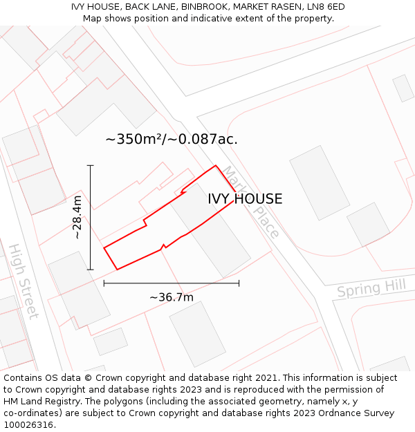 IVY HOUSE, BACK LANE, BINBROOK, MARKET RASEN, LN8 6ED: Plot and title map