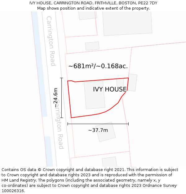 IVY HOUSE, CARRINGTON ROAD, FRITHVILLE, BOSTON, PE22 7DY: Plot and title map