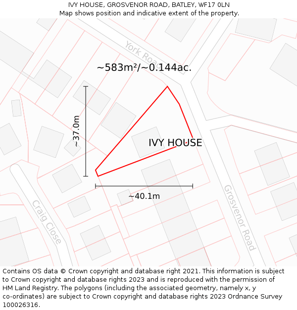 IVY HOUSE, GROSVENOR ROAD, BATLEY, WF17 0LN: Plot and title map