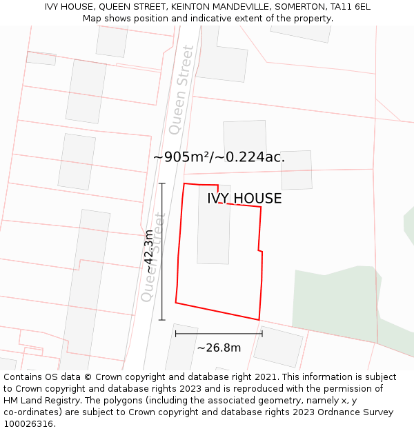 IVY HOUSE, QUEEN STREET, KEINTON MANDEVILLE, SOMERTON, TA11 6EL: Plot and title map
