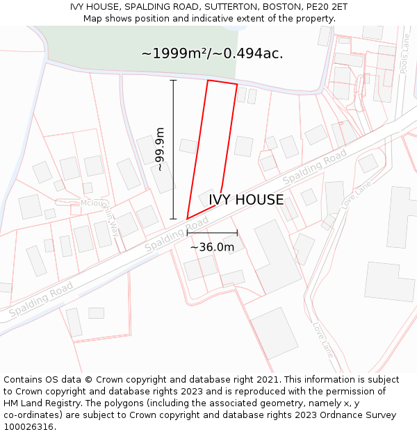 IVY HOUSE, SPALDING ROAD, SUTTERTON, BOSTON, PE20 2ET: Plot and title map