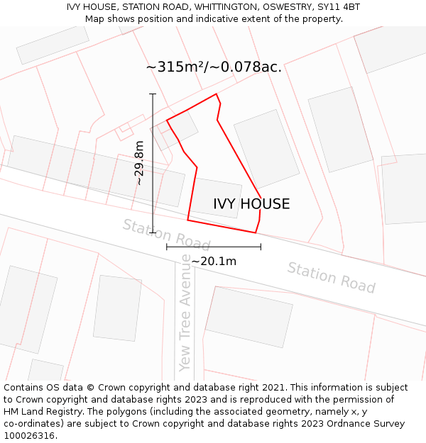 IVY HOUSE, STATION ROAD, WHITTINGTON, OSWESTRY, SY11 4BT: Plot and title map