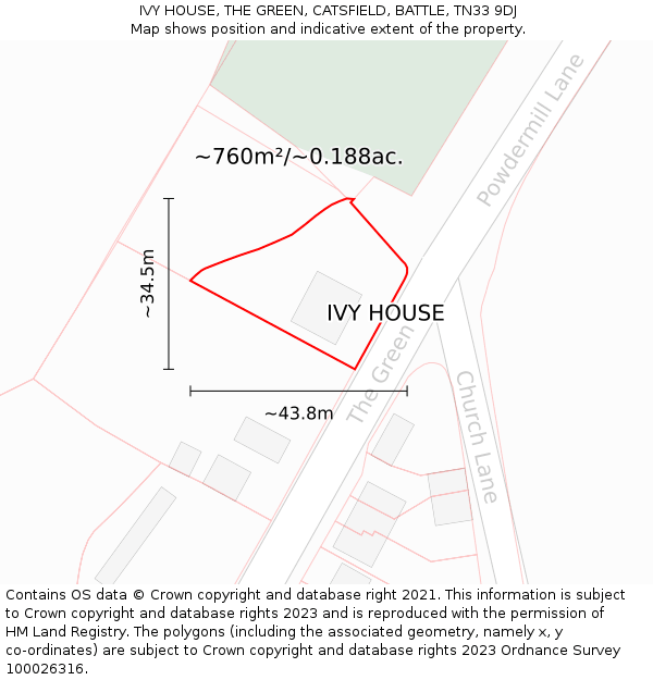 IVY HOUSE, THE GREEN, CATSFIELD, BATTLE, TN33 9DJ: Plot and title map