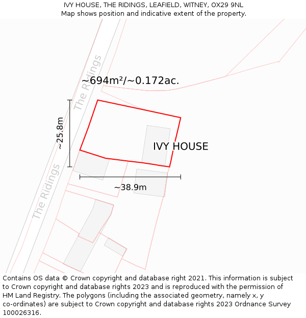 IVY HOUSE, THE RIDINGS, LEAFIELD, WITNEY, OX29 9NL: Plot and title map