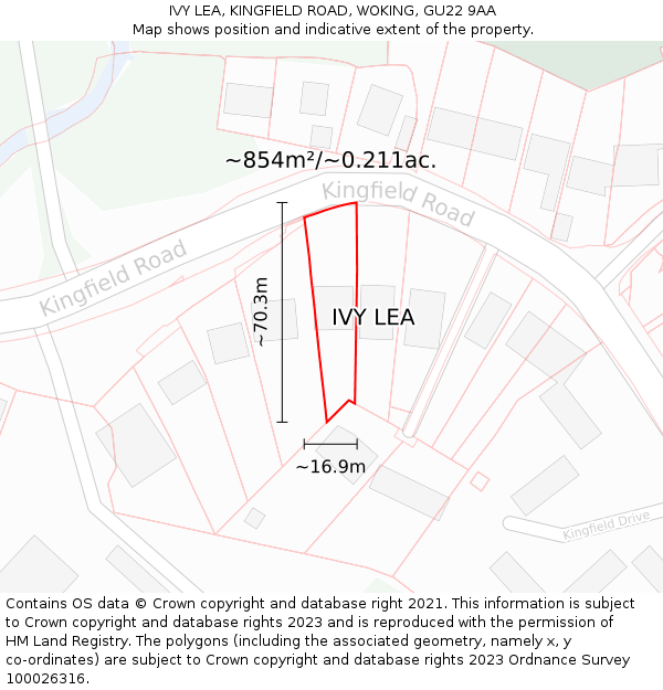 IVY LEA, KINGFIELD ROAD, WOKING, GU22 9AA: Plot and title map