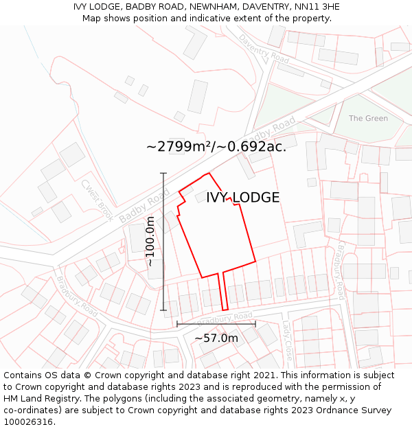 IVY LODGE, BADBY ROAD, NEWNHAM, DAVENTRY, NN11 3HE: Plot and title map