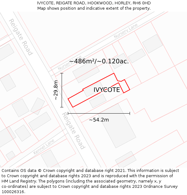 IVYCOTE, REIGATE ROAD, HOOKWOOD, HORLEY, RH6 0HD: Plot and title map