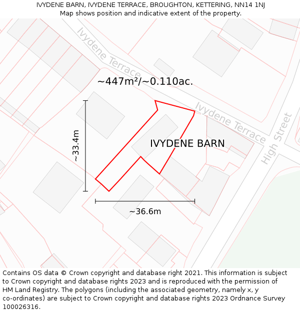 IVYDENE BARN, IVYDENE TERRACE, BROUGHTON, KETTERING, NN14 1NJ: Plot and title map