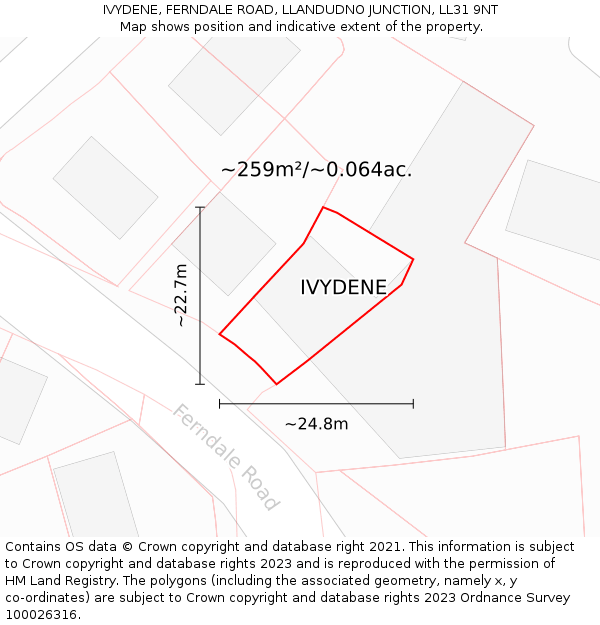 IVYDENE, FERNDALE ROAD, LLANDUDNO JUNCTION, LL31 9NT: Plot and title map