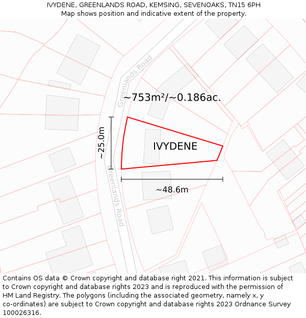 IVYDENE, GREENLANDS ROAD, KEMSING, SEVENOAKS, TN15 6PH: Plot and title map