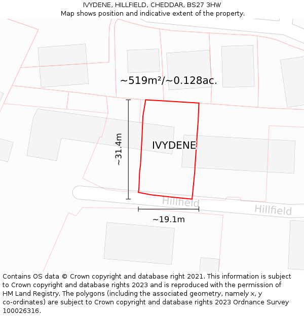 IVYDENE, HILLFIELD, CHEDDAR, BS27 3HW: Plot and title map