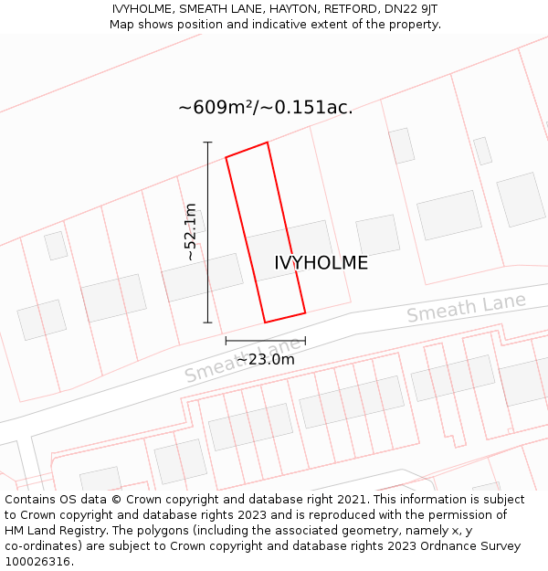 IVYHOLME, SMEATH LANE, HAYTON, RETFORD, DN22 9JT: Plot and title map