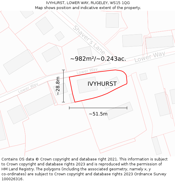 IVYHURST, LOWER WAY, RUGELEY, WS15 1QG: Plot and title map
