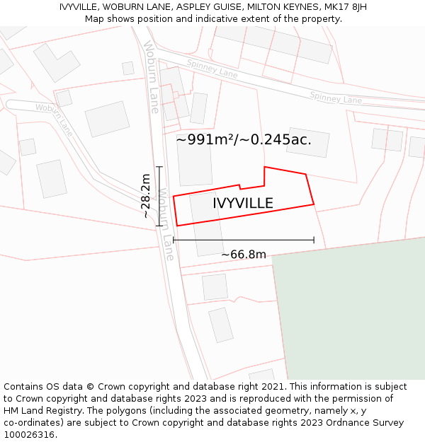 IVYVILLE, WOBURN LANE, ASPLEY GUISE, MILTON KEYNES, MK17 8JH: Plot and title map