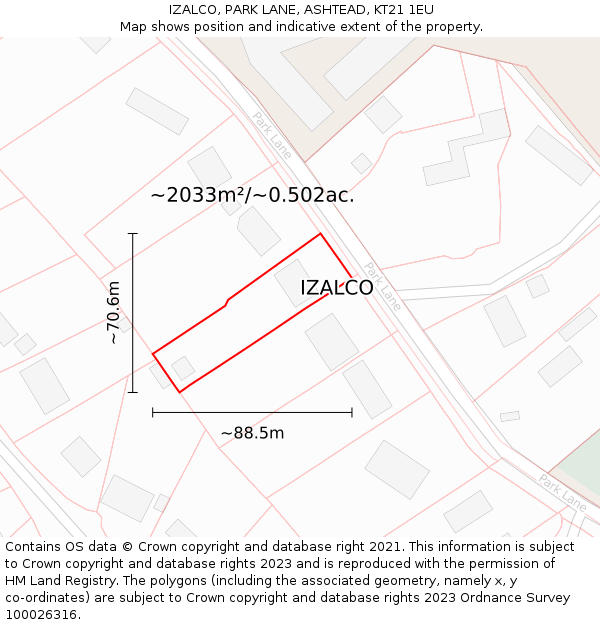 IZALCO, PARK LANE, ASHTEAD, KT21 1EU: Plot and title map