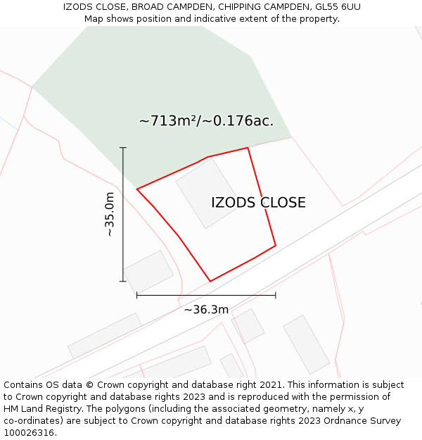 IZODS CLOSE, BROAD CAMPDEN, CHIPPING CAMPDEN, GL55 6UU: Plot and title map