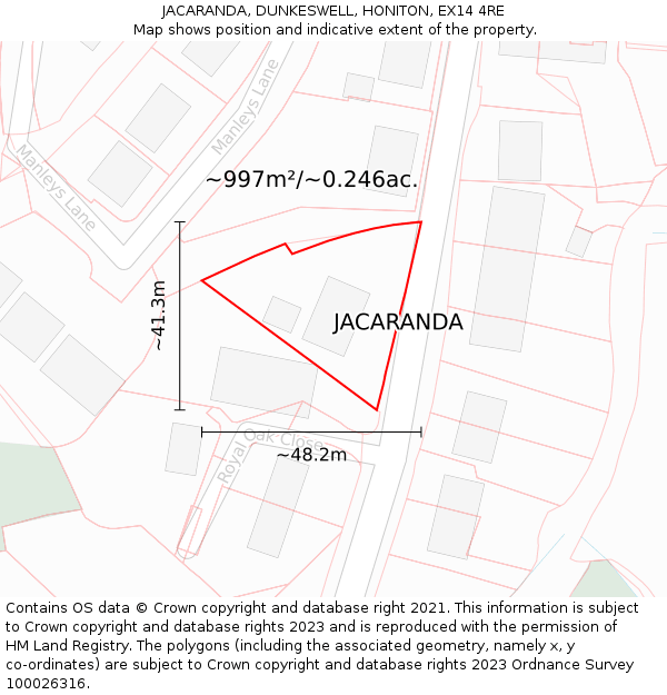 JACARANDA, DUNKESWELL, HONITON, EX14 4RE: Plot and title map