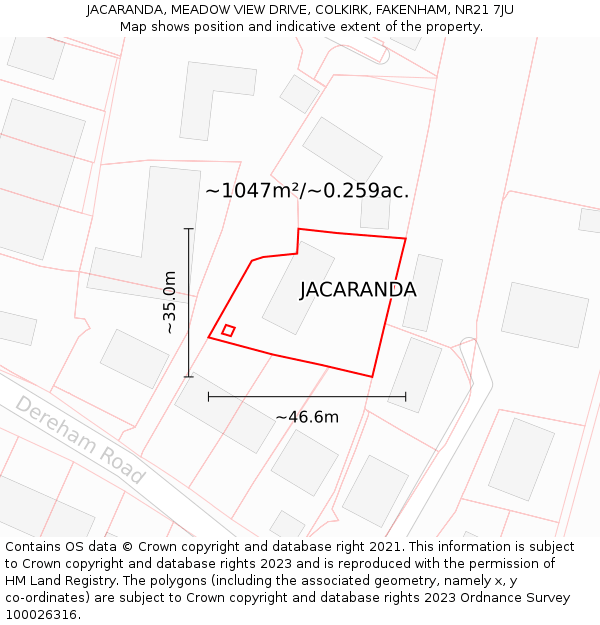 JACARANDA, MEADOW VIEW DRIVE, COLKIRK, FAKENHAM, NR21 7JU: Plot and title map