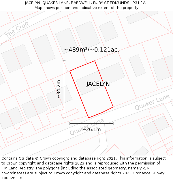 JACELYN, QUAKER LANE, BARDWELL, BURY ST EDMUNDS, IP31 1AL: Plot and title map