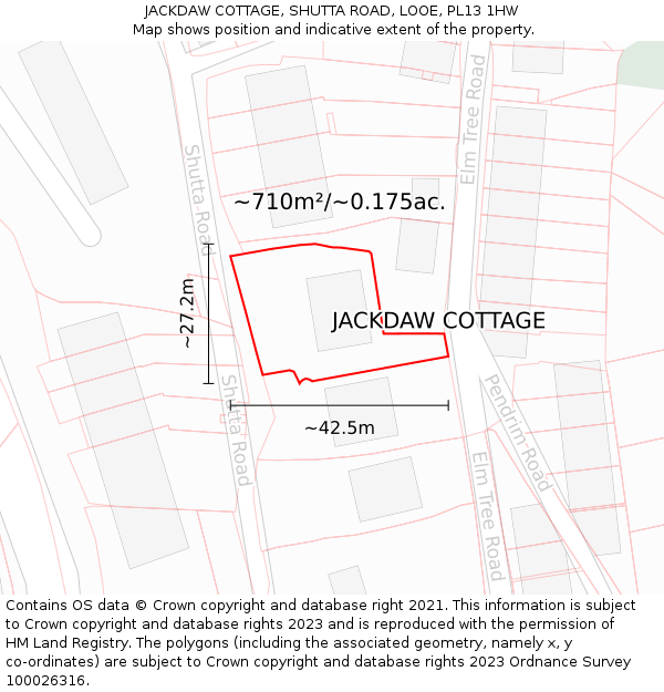 JACKDAW COTTAGE, SHUTTA ROAD, LOOE, PL13 1HW: Plot and title map