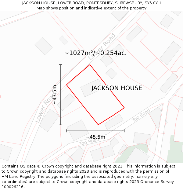 JACKSON HOUSE, LOWER ROAD, PONTESBURY, SHREWSBURY, SY5 0YH: Plot and title map
