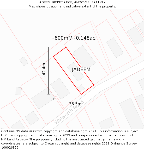 JADEEM, PICKET PIECE, ANDOVER, SP11 6LY: Plot and title map