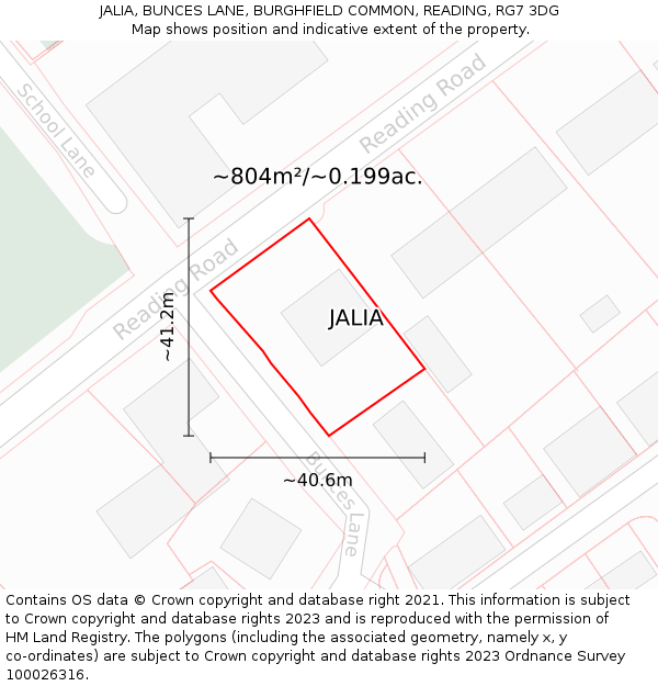 JALIA, BUNCES LANE, BURGHFIELD COMMON, READING, RG7 3DG: Plot and title map