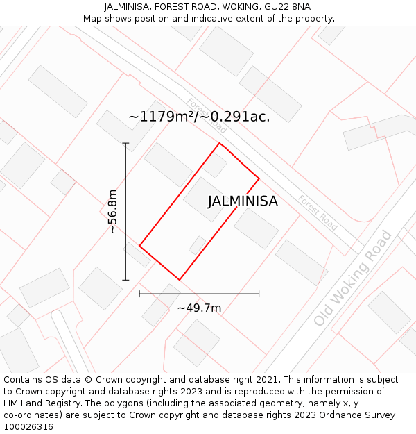 JALMINISA, FOREST ROAD, WOKING, GU22 8NA: Plot and title map