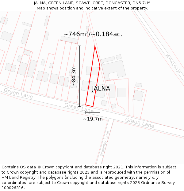 JALNA, GREEN LANE, SCAWTHORPE, DONCASTER, DN5 7UY: Plot and title map