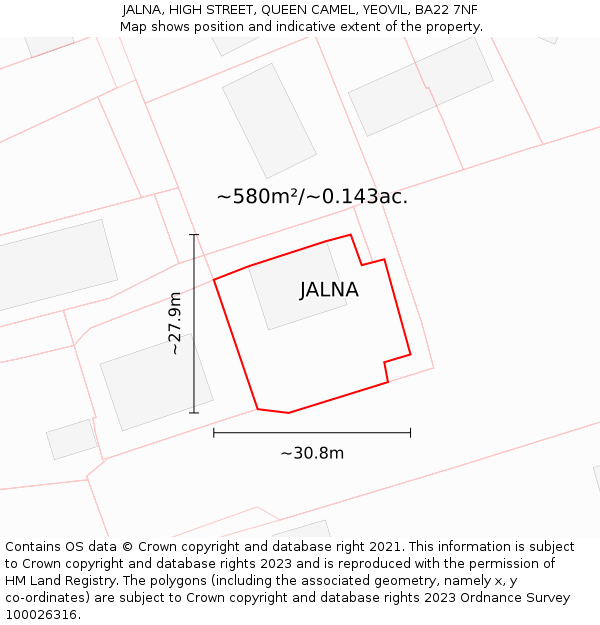 JALNA, HIGH STREET, QUEEN CAMEL, YEOVIL, BA22 7NF: Plot and title map