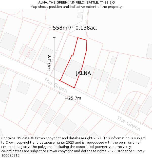 JALNA, THE GREEN, NINFIELD, BATTLE, TN33 9JG: Plot and title map