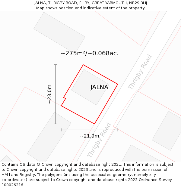 JALNA, THRIGBY ROAD, FILBY, GREAT YARMOUTH, NR29 3HJ: Plot and title map