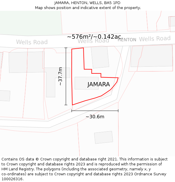 JAMARA, HENTON, WELLS, BA5 1PD: Plot and title map