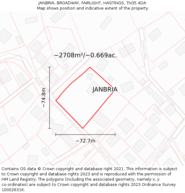 JANBRIA, BROADWAY, FAIRLIGHT, HASTINGS, TN35 4DA: Plot and title map