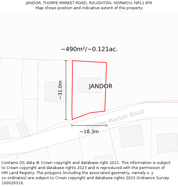 JANDOR, THORPE MARKET ROAD, ROUGHTON, NORWICH, NR11 8TA: Plot and title map