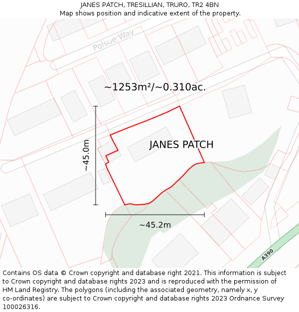 JANES PATCH, TRESILLIAN, TRURO, TR2 4BN: Plot and title map