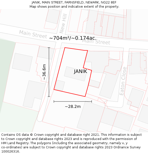 JANIK, MAIN STREET, FARNSFIELD, NEWARK, NG22 8EF: Plot and title map