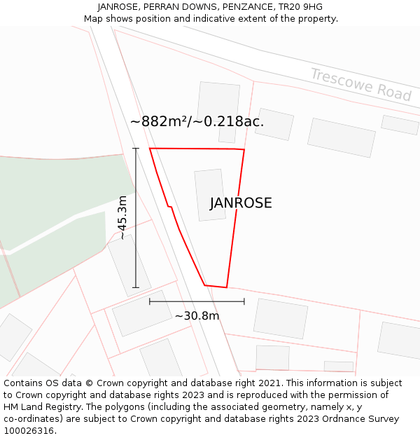JANROSE, PERRAN DOWNS, PENZANCE, TR20 9HG: Plot and title map