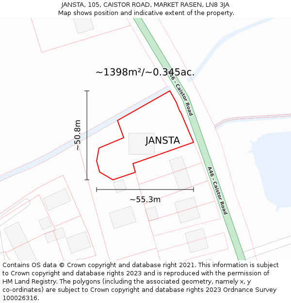 JANSTA, 105, CAISTOR ROAD, MARKET RASEN, LN8 3JA: Plot and title map