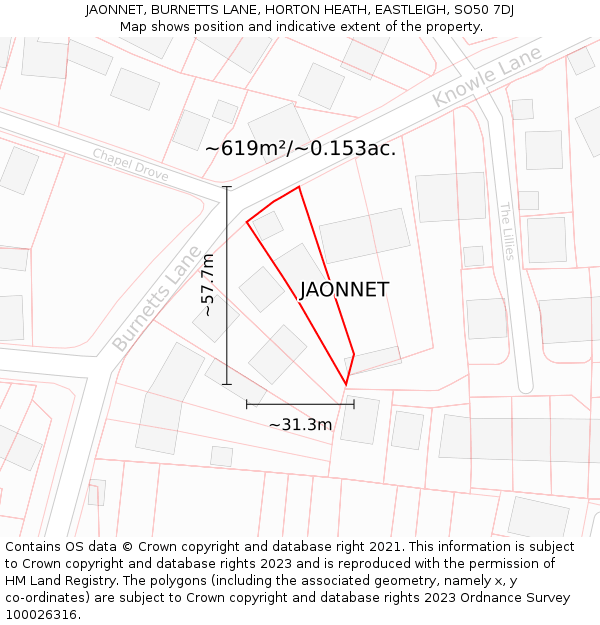 JAONNET, BURNETTS LANE, HORTON HEATH, EASTLEIGH, SO50 7DJ: Plot and title map