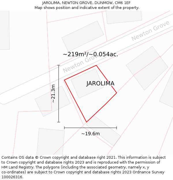 JAROLIMA, NEWTON GROVE, DUNMOW, CM6 1EF: Plot and title map
