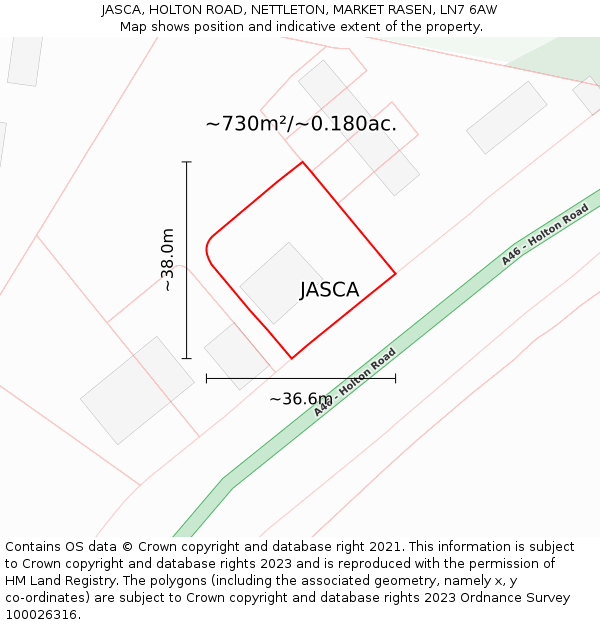 JASCA, HOLTON ROAD, NETTLETON, MARKET RASEN, LN7 6AW: Plot and title map
