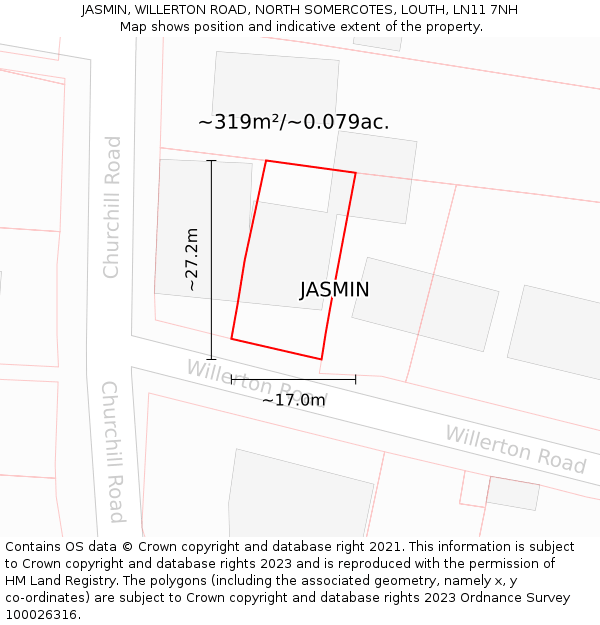 JASMIN, WILLERTON ROAD, NORTH SOMERCOTES, LOUTH, LN11 7NH: Plot and title map
