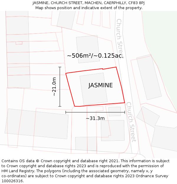 JASMINE, CHURCH STREET, MACHEN, CAERPHILLY, CF83 8PJ: Plot and title map