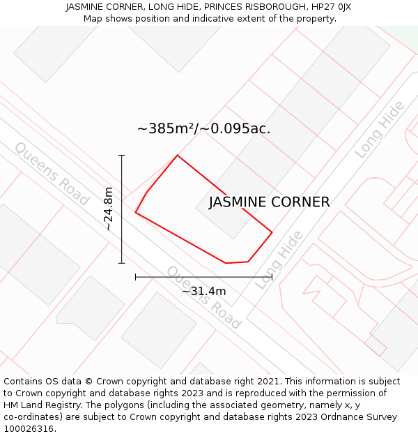 JASMINE CORNER, LONG HIDE, PRINCES RISBOROUGH, HP27 0JX: Plot and title map