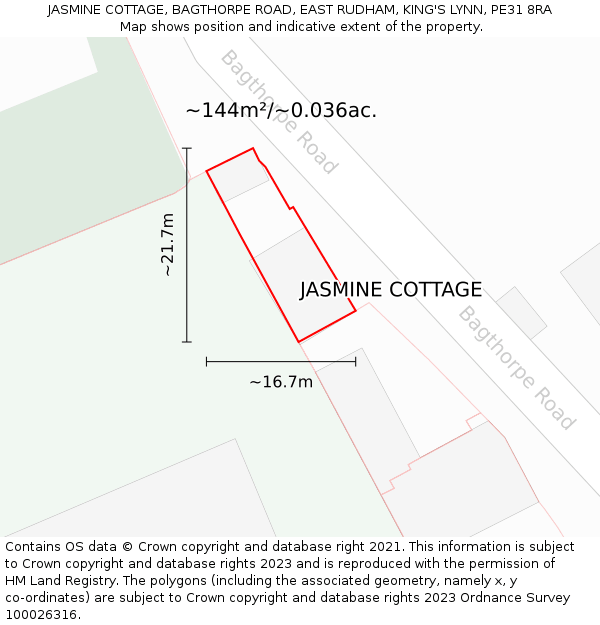 JASMINE COTTAGE, BAGTHORPE ROAD, EAST RUDHAM, KING'S LYNN, PE31 8RA: Plot and title map