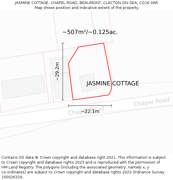 JASMINE COTTAGE, CHAPEL ROAD, BEAUMONT, CLACTON-ON-SEA, CO16 0AR: Plot and title map