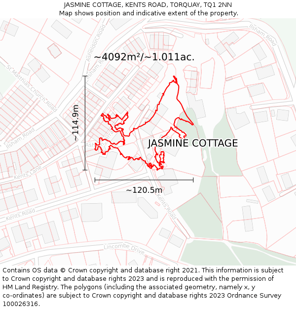 JASMINE COTTAGE, KENTS ROAD, TORQUAY, TQ1 2NN: Plot and title map