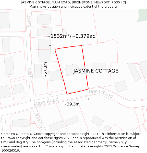 JASMINE COTTAGE, MAIN ROAD, BRIGHSTONE, NEWPORT, PO30 4DJ: Plot and title map